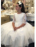 Elbow Sleeve Ivory Lace Tulle Flower Girl Dress